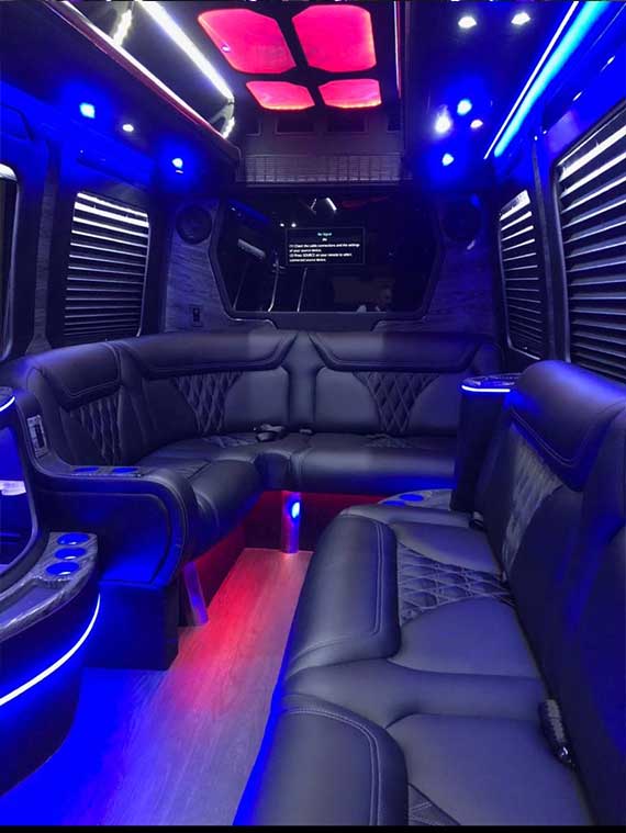 14 passenger party bus interior